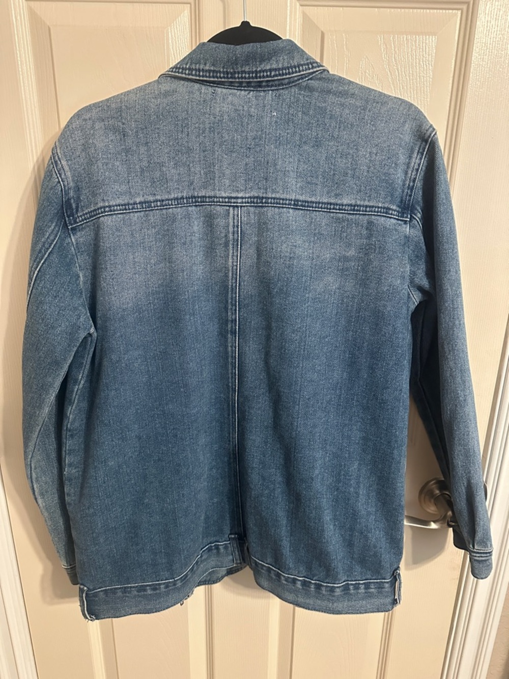 Gypsy Warrior Asymmetrical Full-Zip Denim Jean Jacket, Medium Blue Wash, Sz XL - Picture 12 of 16
